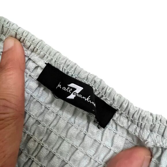 7 For All Mankind Women's Light Blue Linen Smocked Square Neck Midi Dress Large - Picture 5 of 13